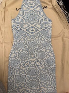 Sky Blue Patterned Halter Bodycon Dress
